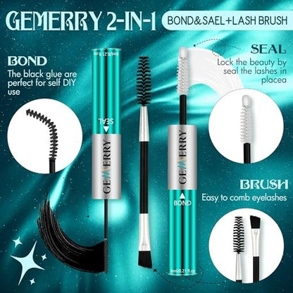 GEMERRY Lash Bond and Seal Waterproof 12ml Eyelash Glue for Clusters – Long Lasting 72-96 Hours, At-Home Use