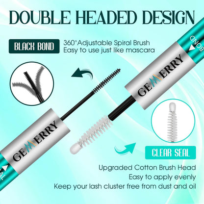 GEMERRY Lash Bond and Seal Waterproof 12ml Eyelash Glue for Clusters – Long Lasting 72-96 Hours, At-Home Use