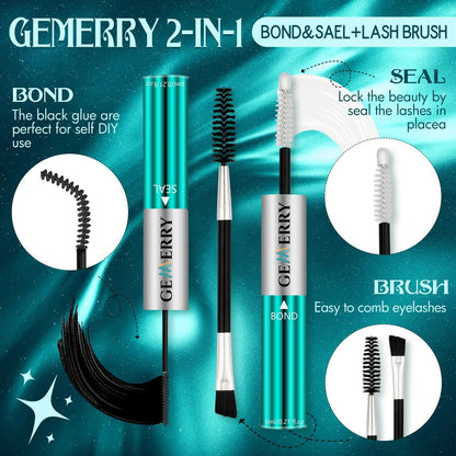 GEMERRY Lash Bond and Seal Waterproof 12ml Eyelash Glue for Clusters – Long Lasting 72-96 Hours, At-Home Use
