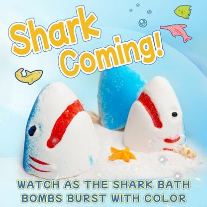 JOI MEW Shark Bath Bombs for Kids with Surprise Fishing Toy Set - 8 Exploding Bath Balls & 9 Fishing Toys, Natural Handmade Organic Fizzies, Ideal Gift for Boys Girls Avelisse