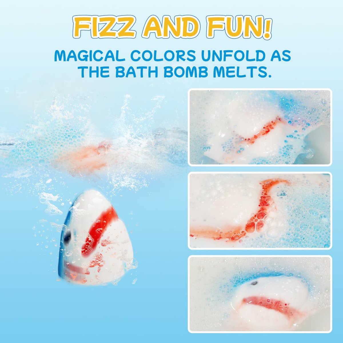 JOI MEW Shark Bath Bombs for Kids with Surprise Fishing Toy Set - 8 Exploding Bath Balls & 9 Fishing Toys, Natural Handmade Organic Fizzies, Ideal Gift for Boys Girls Avelisse