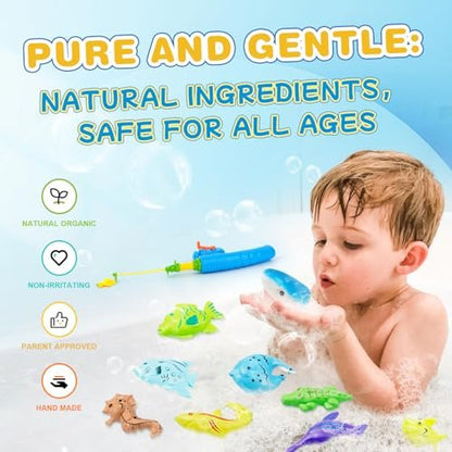 JOI MEW Shark Bath Bombs for Kids with Surprise Fishing Toy Set - 8 Exploding Bath Balls & 9 Fishing Toys, Natural Handmade Organic Fizzies, Ideal Gift for Boys Girls Avelisse