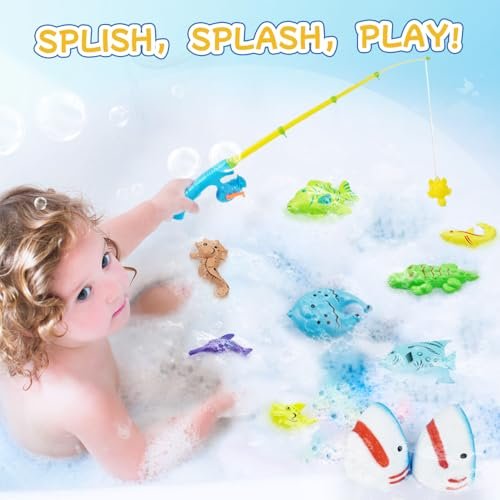 JOI MEW Shark Bath Bombs for Kids with Surprise Fishing Toy Set - 8 Exploding Bath Balls & 9 Fishing Toys, Natural Handmade Organic Fizzies, Ideal Gift for Boys Girls Avelisse