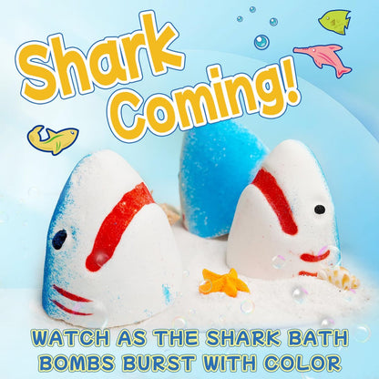 JOI MEW Shark Bath Bombs for Kids with Surprise Fishing Toy Set - 8 Exploding Bath Balls & 9 Fishing Toys, Natural Handmade Organic Fizzies, Ideal Gift for Boys Girls Avelisse