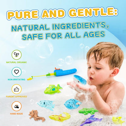 JOI MEW Shark Bath Bombs for Kids with Surprise Fishing Toy Set - 8 Exploding Bath Balls & 9 Fishing Toys, Natural Handmade Organic Fizzies, Ideal Gift for Boys Girls Avelisse