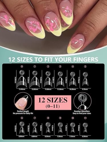 HWHUNO 480Pcs Extra Short Half Cover Almond & Tapered Square Nail Tips - Clear Acrylic Gel Nail Tips Set, XXS Pre-Shaped for Manicure Home DIY Salon, 12 Sizes - görsel 4