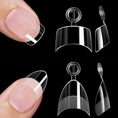 HWHUNO 480Pcs Extra Short Half Cover Almond & Tapered Square Nail Tips - Clear Acrylic Gel Nail Tips Set, XXS Pre-Shaped for Manicure Home DIY Salon, 12 Sizes
