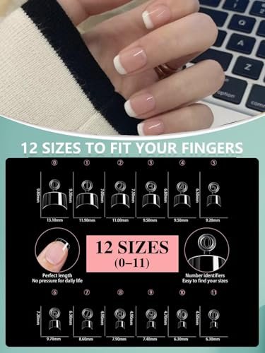 HWHUNO 480Pcs Extra Short Half Cover Almond & Tapered Square Nail Tips - Clear Acrylic Gel Nail Tips Set, XXS Pre-Shaped for Manicure Home DIY Salon, 12 Sizes - görsel 6