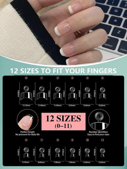 HWHUNO 480Pcs Extra Short Half Cover Almond & Tapered Square Nail Tips - Clear Acrylic Gel Nail Tips Set, XXS Pre-Shaped for Manicure Home DIY Salon, 12 Sizes