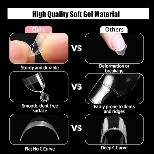 HWHUNO 480Pcs Extra Short Half Cover Almond & Tapered Square Nail Tips - Clear Acrylic Gel Nail Tips Set, XXS Pre-Shaped for Manicure Home DIY Salon, 12 Sizes - görsel 12
