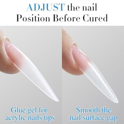Double Rhythm 2 Pcs 0.5 Oz Nail Glue Gel Set for False Acrylic Nail Tips and Press on Nails - UV Resin Gel Nail Polish Kit for Salon DIY, No Lamp Needed (Clear)