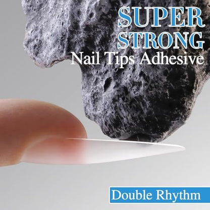 Double Rhythm 2 Pcs 0.5 Oz Nail Glue Gel Set for False Acrylic Nail Tips and Press on Nails - UV Resin Gel Nail Polish Kit for Salon DIY, No Lamp Needed (Clear)