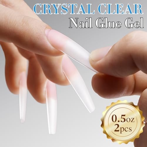 Double Rhythm 2 Pcs 0.5 Oz Nail Glue Gel Set for False Acrylic Nail Tips and Press on Nails - UV Resin Gel Nail Polish Kit for Salon DIY, No Lamp Needed (Clear) - görsel 4