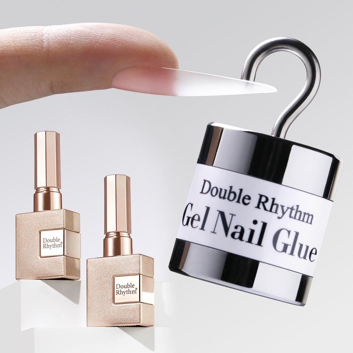 Double Rhythm 2 Pcs 0.5 Oz Nail Glue Gel Set for False Acrylic Nail Tips and Press on Nails - UV Resin Gel Nail Polish Kit for Salon DIY, No Lamp Needed (Clear) - görsel 1