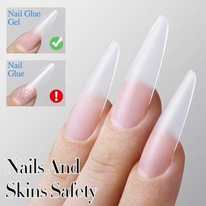 Double Rhythm 2 Pcs 0.5 Oz Nail Glue Gel Set for False Acrylic Nail Tips and Press on Nails - UV Resin Gel Nail Polish Kit for Salon DIY, No Lamp Needed (Clear)