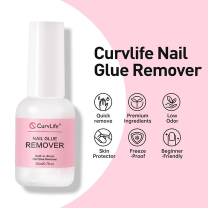 Curvlife Multi-functional Brush-on Nail Glue Remover 20ml - Cuticle Pusher for Press On & Fake Nails