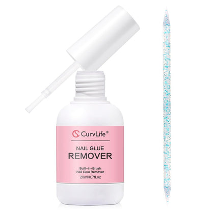 Curvlife Multi-functional Brush-on Nail Glue Remover 20ml - Cuticle Pusher for Press On & Fake Nails