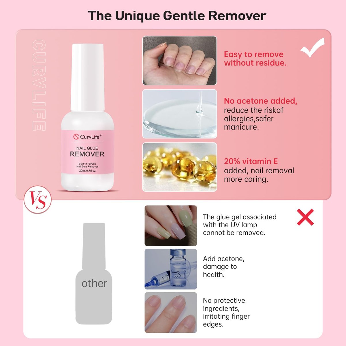 Curvlife Multi-functional Brush-on Nail Glue Remover 20ml - Cuticle Pusher for Press On & Fake Nails - görsel 5