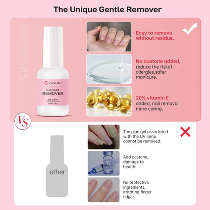 Curvlife Multi-functional Brush-on Nail Glue Remover 20ml - Cuticle Pusher for Press On & Fake Nails