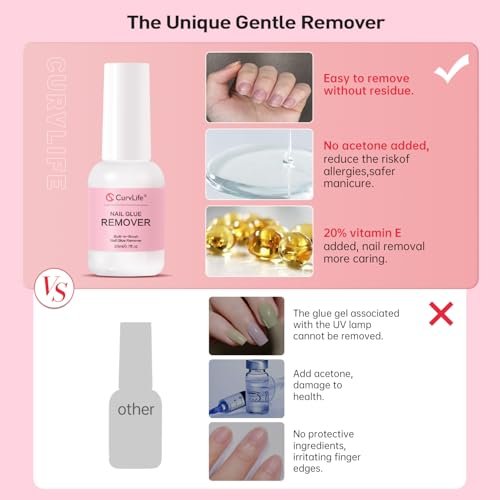 Curvlife Multi-functional Brush-on Nail Glue Remover 20ml - Cuticle Pusher for Press On & Fake Nails - görsel 6