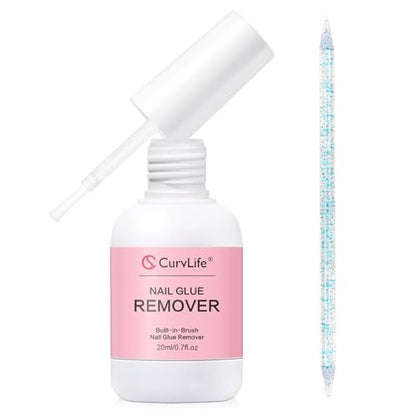 Curvlife Multi-functional Brush-on Nail Glue Remover 20ml - Cuticle Pusher for Press On & Fake Nails