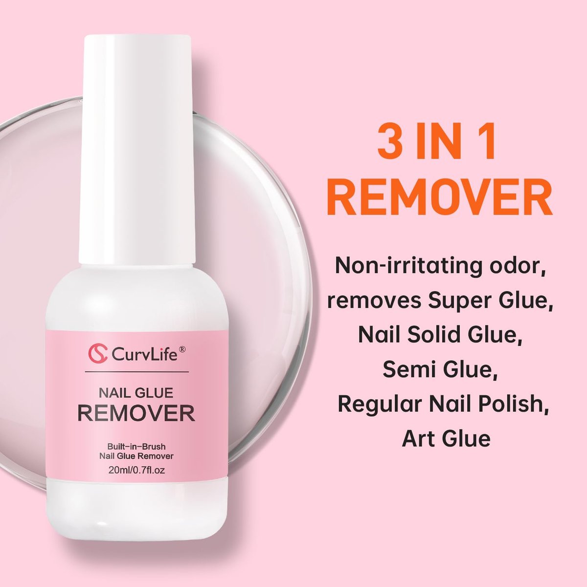Curvlife Multi-functional Brush-on Nail Glue Remover 20ml - Cuticle Pusher for Press On & Fake Nails - görsel 3