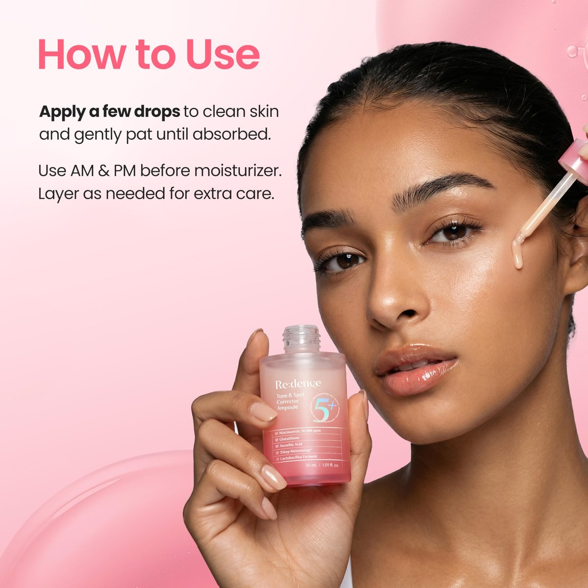 Redence Dark Spot Corrector Serum with 5% Niacinamide & Vitamin C | Tone & Spot Ampoule for Uneven Tone & Hydration | Korean Daily Skincare for All Skin Types | 30ml / 1 fl oz Avelisse
