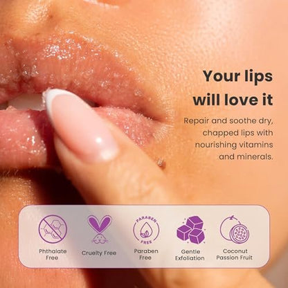 Dermasuri Lip Exfoliator Scrub & Moisturizer – Sugar Scrub for Dark Lips, Overnight Hydration, Coconut Passion Fruit – 0.7 oz