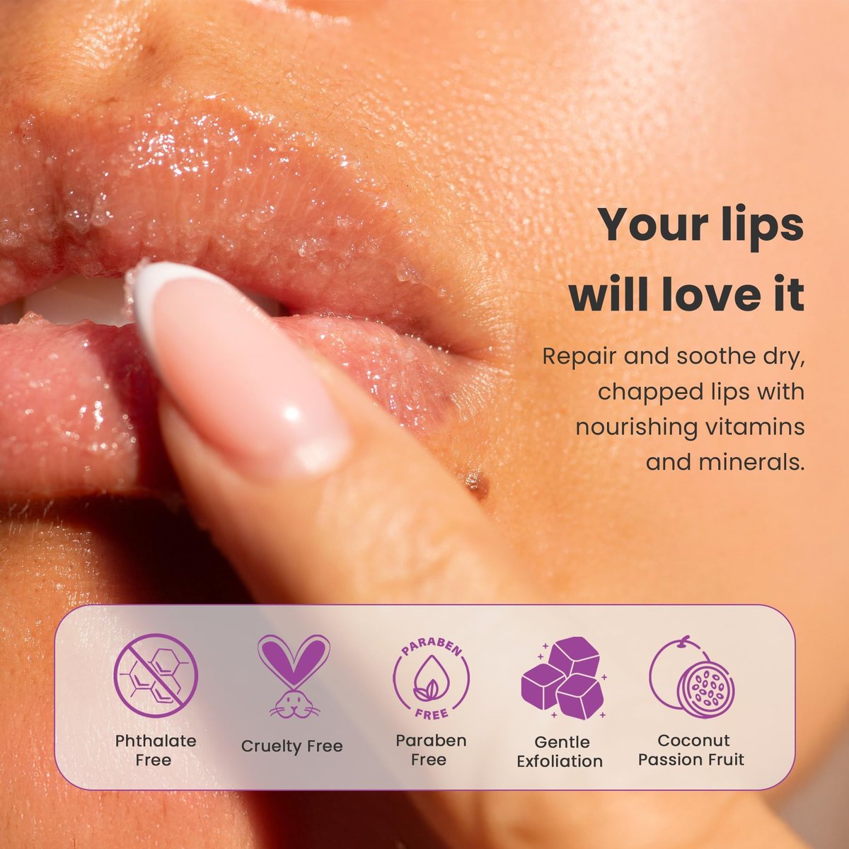 Dermasuri Lip Exfoliator Scrub & Moisturizer – Sugar Scrub for Dark Lips, Overnight Hydration, Coconut Passion Fruit – 0.7 oz - görsel 8