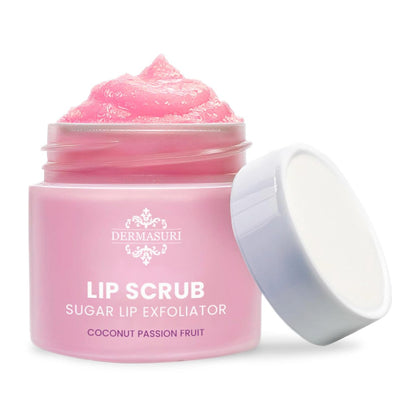 Dermasuri Lip Exfoliator Scrub & Moisturizer – Sugar Scrub for Dark Lips, Overnight Hydration, Coconut Passion Fruit – 0.7 oz