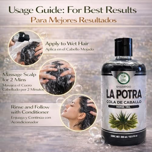 La Potra Cola de Caballo Shampoo Negro – 500ml | With Rosemary & Aloe Vera | For Dark to Black Colored Hair - görsel 10
