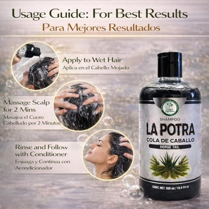 La Potra Cola de Caballo Shampoo Negro – 500ml | With Rosemary & Aloe Vera | For Dark to Black Colored Hair