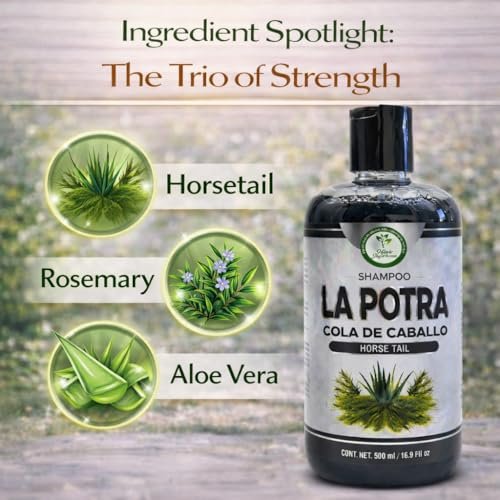 La Potra Cola de Caballo Shampoo Negro – 500ml | With Rosemary & Aloe Vera | For Dark to Black Colored Hair - görsel 4