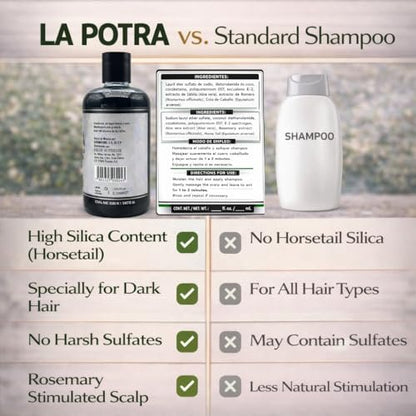 La Potra Cola de Caballo Shampoo Negro – 500ml | With Rosemary & Aloe Vera | For Dark to Black Colored Hair