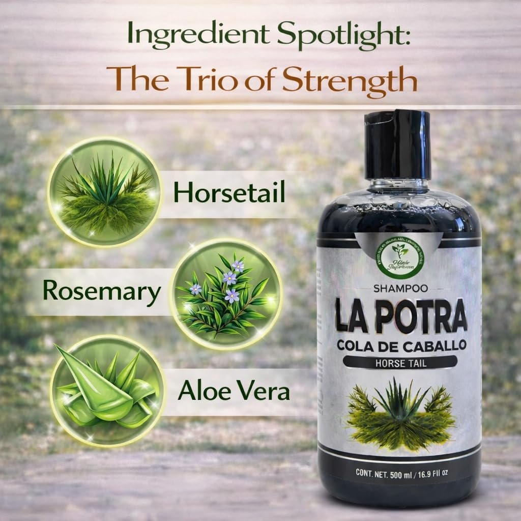 La Potra Cola de Caballo Shampoo Negro – 500ml | With Rosemary & Aloe Vera | For Dark to Black Colored Hair - görsel 3