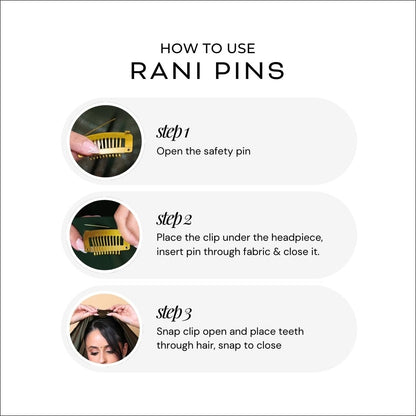 Rani Pins Premium 6 Large Heavy Duty Dupatta Clips - Black, Gold, Silver - Securely Attach Dupatta, Chunni, Hijab, Veils & Wigs to Hair Avelisse