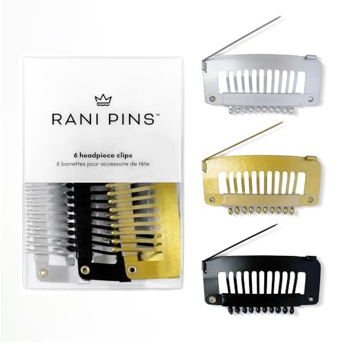 Rani Pins Premium 6 Large Heavy Duty Dupatta Clips - Black, Gold, Silver - Securely Attach Dupatta, Chunni, Hijab, Veils & Wigs to Hair Avelisse