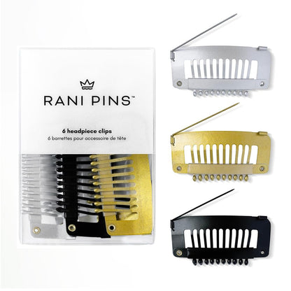 Rani Pins Premium 6 Large Heavy Duty Dupatta Clips - Black, Gold, Silver - Securely Attach Dupatta, Chunni, Hijab, Veils & Wigs to Hair Avelisse
