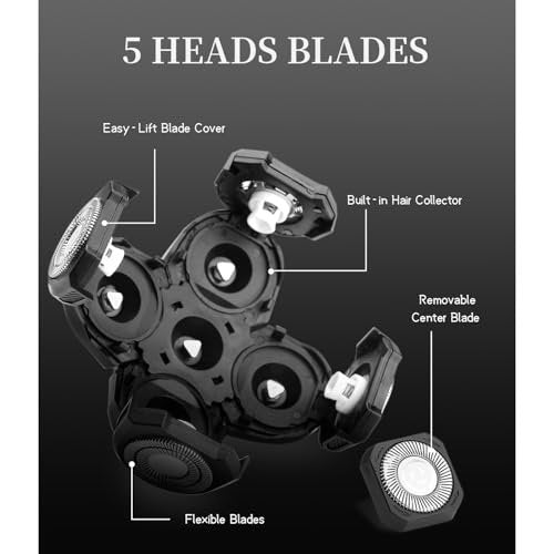 Pinkind Replacement Shaver Heads Compatible with Freebird Shaver – 5 Blade Refills for Bald Men, Electric Razor Replacement Heads with 3 Cleaning Brushes Avelisse
