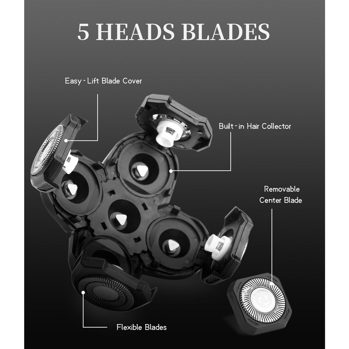 Pinkind Replacement Shaver Heads Compatible with Freebird Shaver – 5 Blade Refills for Bald Men, Electric Razor Replacement Heads with 3 Cleaning Brushes Avelisse