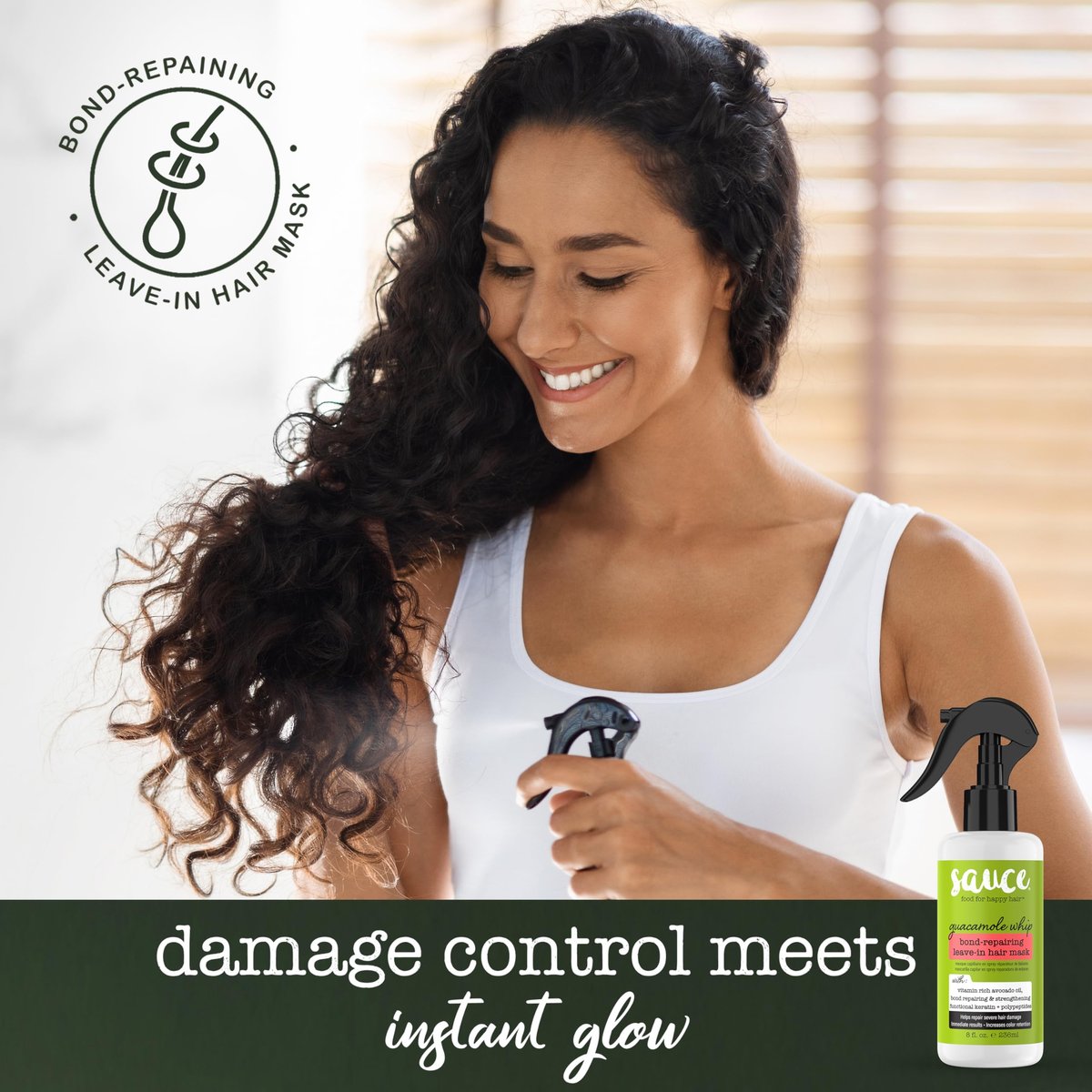 SAUCE BEAUTY Bond-Repairing Leave-In Hair Mask, Guacamole Whip - 8 fl oz (236 ml) Avelisse