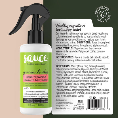 SAUCE BEAUTY Bond-Repairing Leave-In Hair Mask, Guacamole Whip - 8 fl oz (236 ml) Avelisse