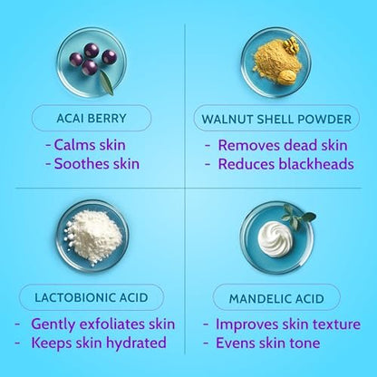 Chemist At Play Gentle Exfoliating Face Scrub with Mandelic Acid & Walnuts – Removes Dead Skin & Blackheads, Detans, Gives Instant Glow, for Women & Men, 100ml