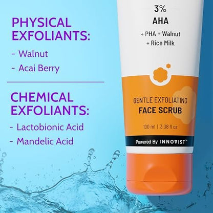 Chemist At Play Gentle Exfoliating Face Scrub with Mandelic Acid & Walnuts – Removes Dead Skin & Blackheads, Detans, Gives Instant Glow, for Women & Men, 100ml