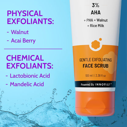 Chemist At Play Gentle Exfoliating Face Scrub with Mandelic Acid & Walnuts – Removes Dead Skin & Blackheads, Detans, Gives Instant Glow, for Women & Men, 100ml