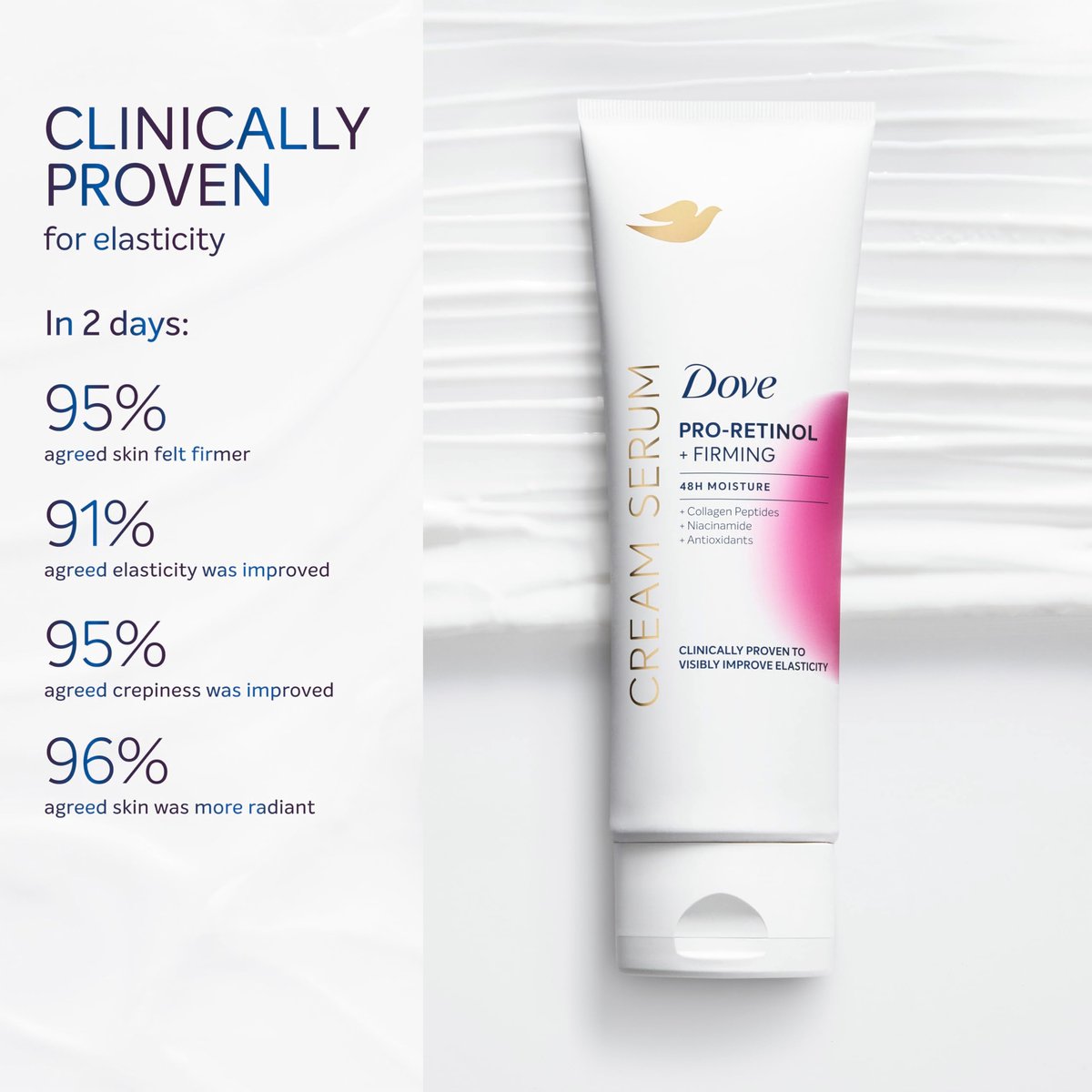 Dove Cream Serum Pro-Retinol + Firming for Elasticity and Firmness, with Collagen Peptides, Niacinamide and Antioxidants Lotion, 8 oz - görsel 11