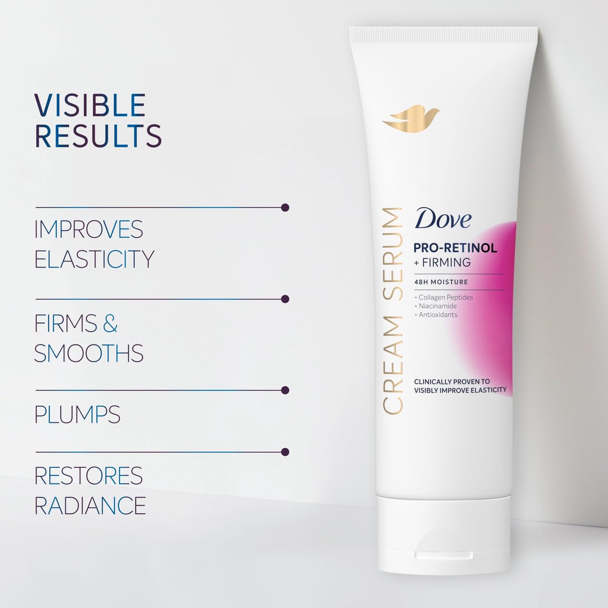Dove Cream Serum Pro-Retinol + Firming for Elasticity and Firmness, with Collagen Peptides, Niacinamide and Antioxidants Lotion, 8 oz - görsel 7