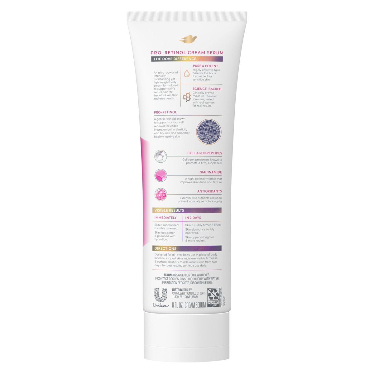 Dove Cream Serum Pro-Retinol + Firming for Elasticity and Firmness, with Collagen Peptides, Niacinamide and Antioxidants Lotion, 8 oz - görsel 3