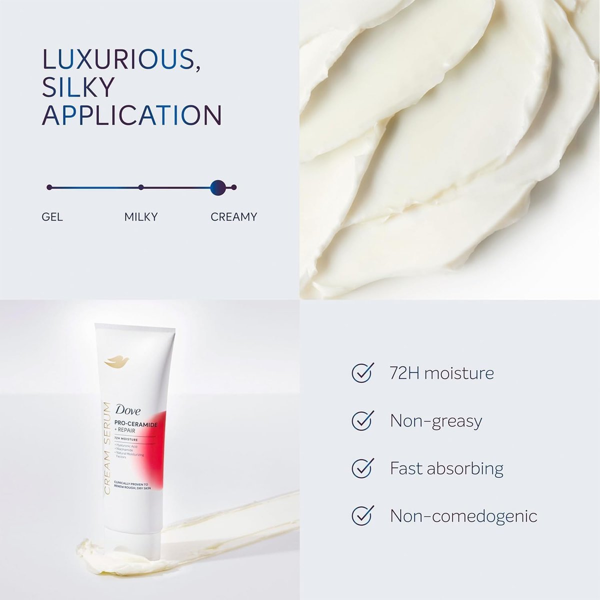 Dove Body Cream Serum Pro-Ceramide + Repair for Rough, Extremely Dry Skin, with Hyaluronic Acid, Niacinamide and Natural Moisturizing Factors Lotion, 8 oz - görsel 14
