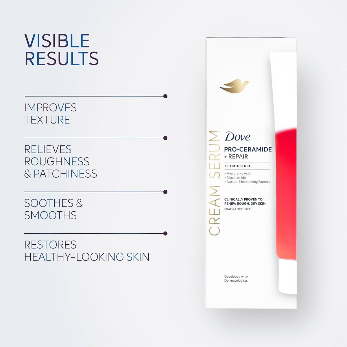 Dove Body Cream Serum Pro-Ceramide + Repair for Rough, Extremely Dry Skin, with Hyaluronic Acid, Niacinamide and Natural Moisturizing Factors Lotion, 8 oz - görsel 10